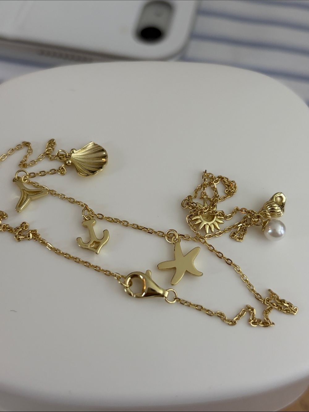 Gold Sea Charm Necklace with Pearl Accent